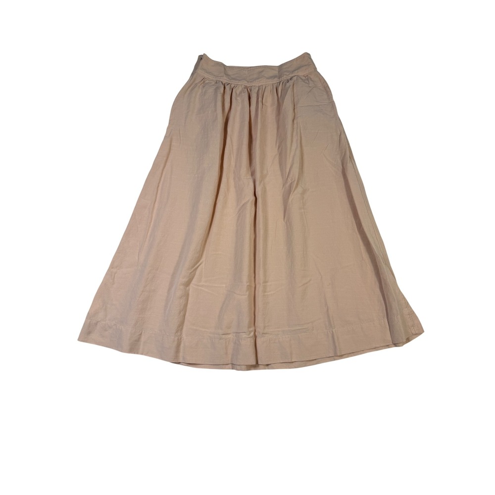Gap Women Peach Beige Rayon Cotton Blend Gathered Midi Skirt with Pockets Size 8 - Picture 3 of 8